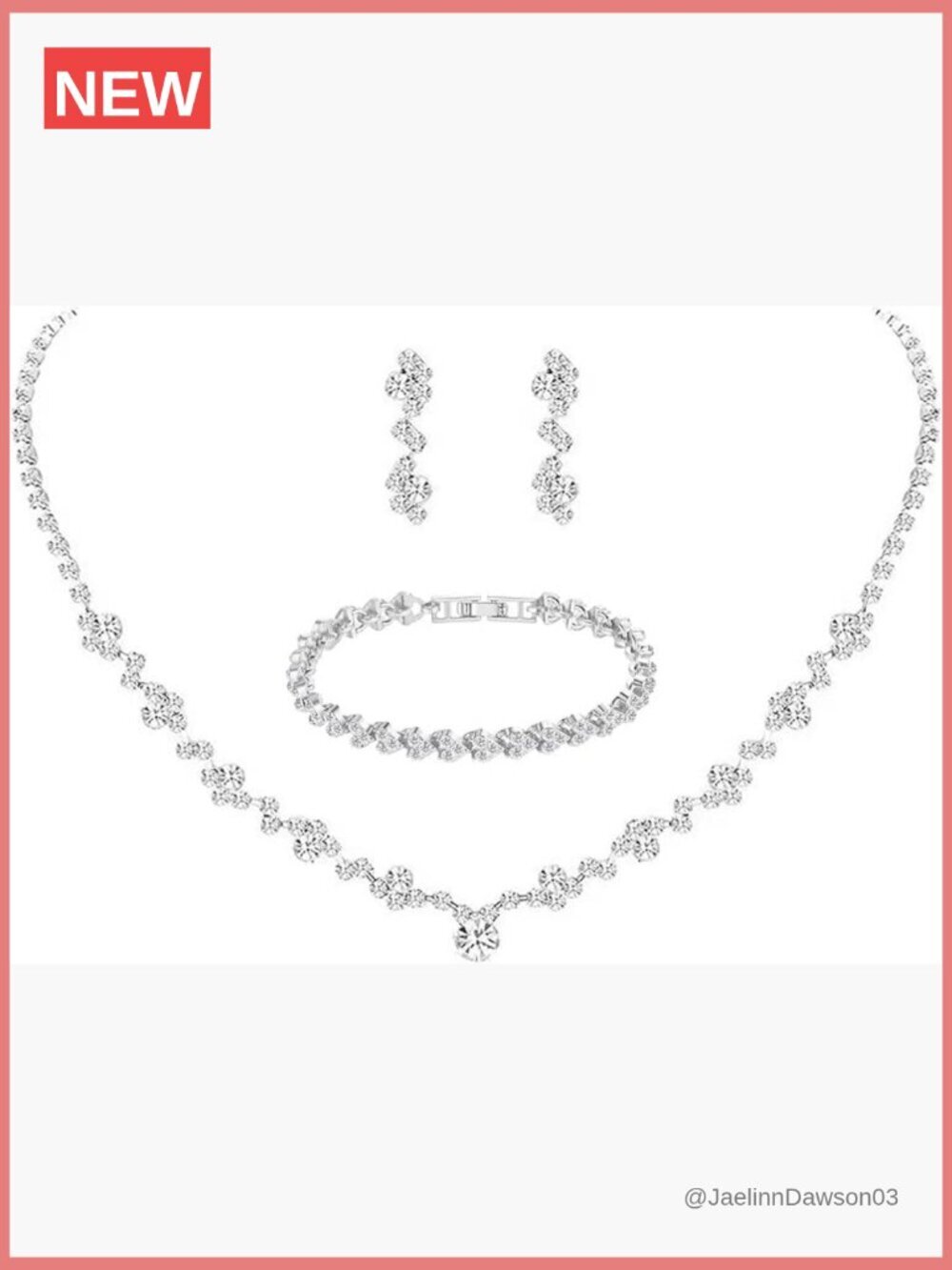 Crystal Wedding Jewelry Set - Necklace Earrings Bracelet Gift Box